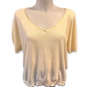 NHBT by Inhabit Cotton V-Neck Knit Top Sweater Sz Medium |Pale Yellow